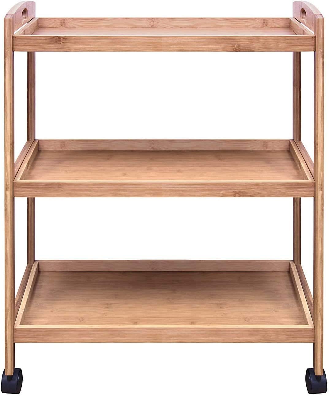 Rolling bamboo bar cart with lockable wheels