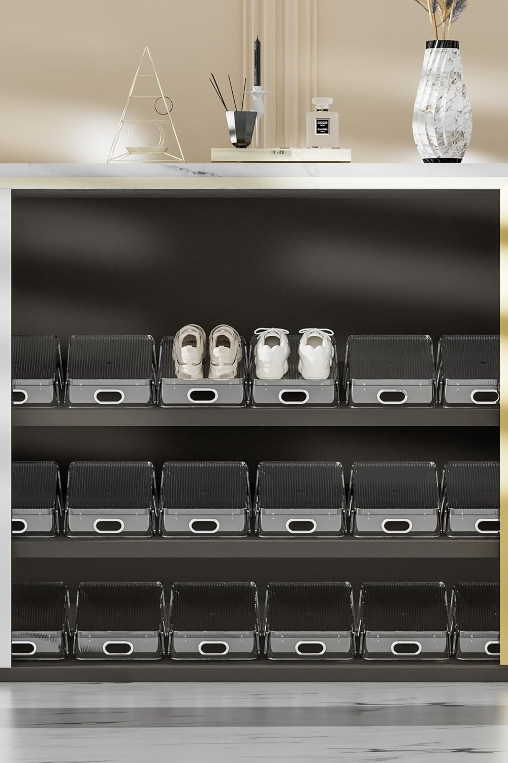 HYGRAD BUILT TO SURVIVE Double Layer Shoe Slots Organizer 9.84” X 9.05” X 5”In Stacker Space-Saving Storage Holder - Transparent Plastic Shoe Rack For Closet Shelf