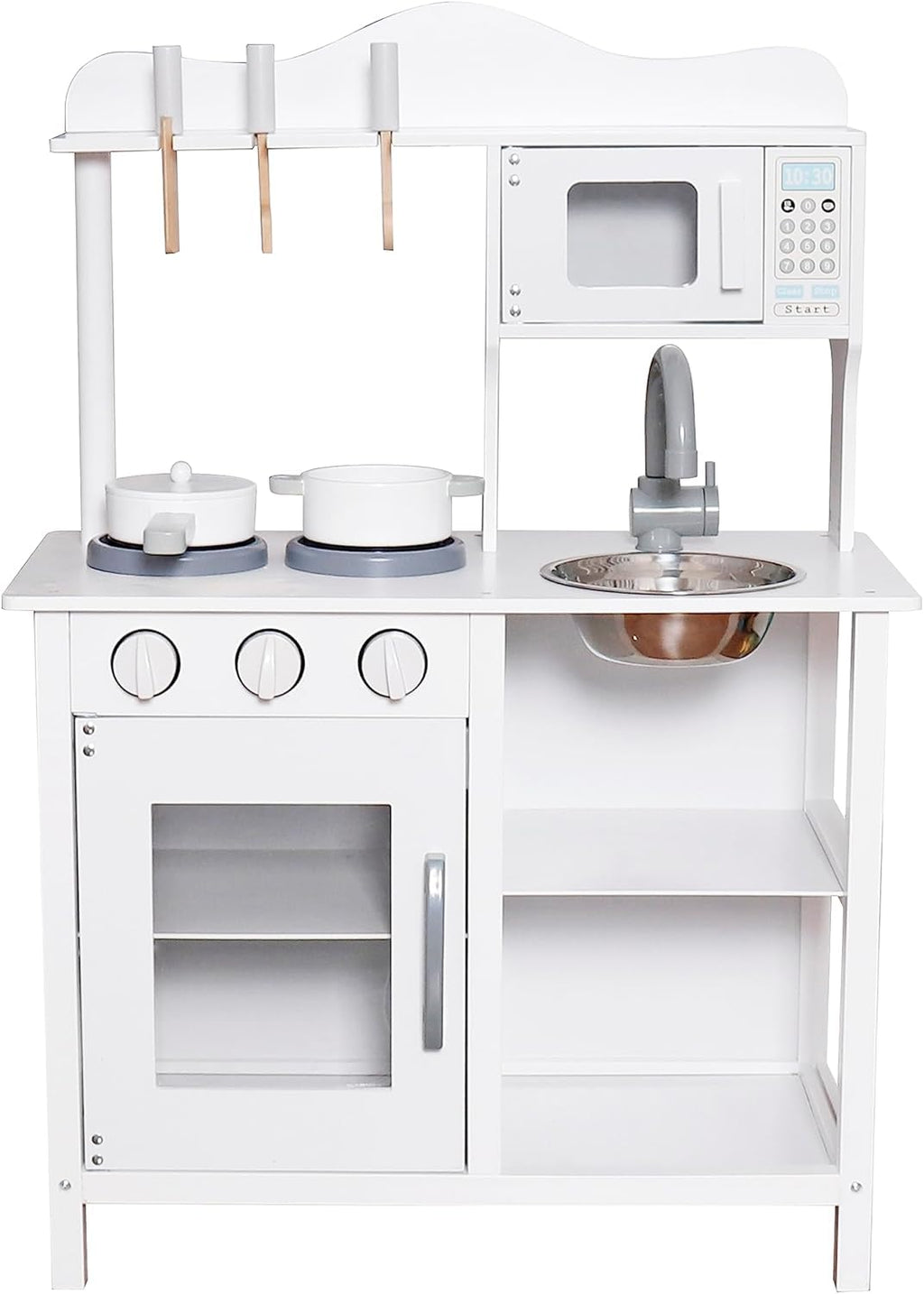Play Kitchen Toy Kids Playset, Wooden Kitchen Playset Chef Pretend Play Set for Toddlers, Toy Kitchen Toy Food & Astove Oven, Microwave Cookware Accessories, Gift for Ages 3+