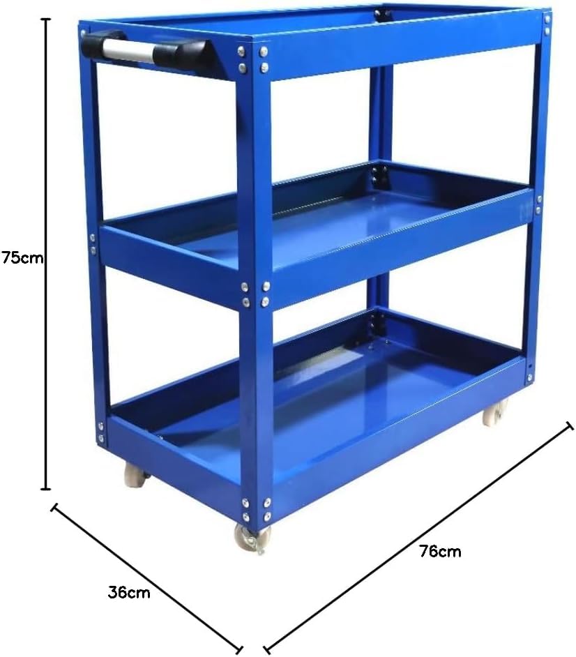 3 Tier Heavy Duty Metal Tool Cart with Wheels, Durable Tool Storage, Load Capacity Rolling Utility cart for Garage Storage, Office Spaces, & Kitchen Use