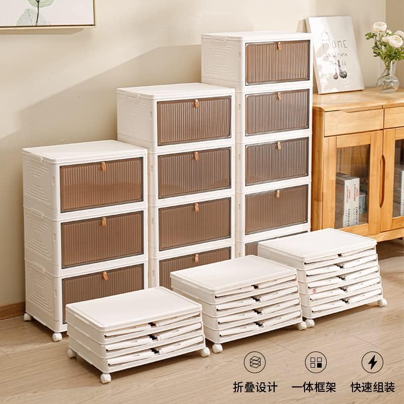 HYGRAD BUILT TO SURVIVE Foldable White Plastic Shoe Rack 2/3/4/5/6 Tier Stackable Storage Cabinet Box - Rolling Closet Storage Organizer Containers With Lids & Lockable Wheels For Home