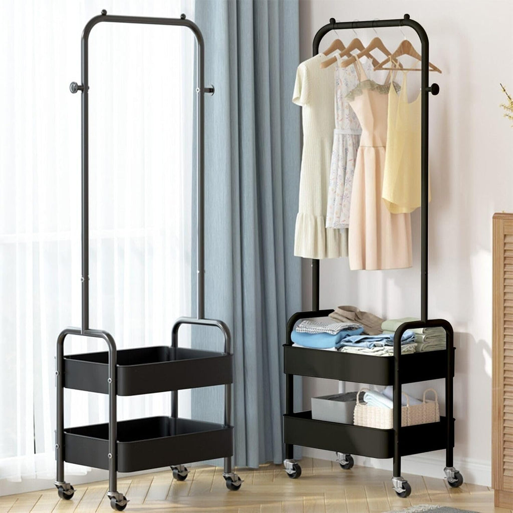 HYGRAD BUILT TO SURVIVE Heavy Duty Metal Clothes Rack On Wheels, Portable Rack For Hanging Clothes With Shoe Storage, Freestanding Closet Organizer Shelves For Garment Hanging Hat, Coats