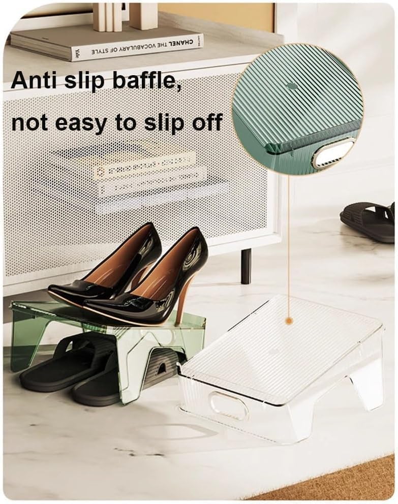 HYGRAD BUILT TO SURVIVE Double Layer Shoe Slots Organizer 9.84” X 9.05” X 5”In Stacker Space-Saving Storage Holder - Transparent Plastic Shoe Rack For Closet Shelf