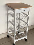 HYGRAD BUILT TO SURVIVE 3 Tier Wooden Rolling Kitchen Island Trolley, Utility Storage Cart with 3 Basket, Drawers - 1 Wine Rack with Wheels Cabinet for Home, Dining Room, Bar