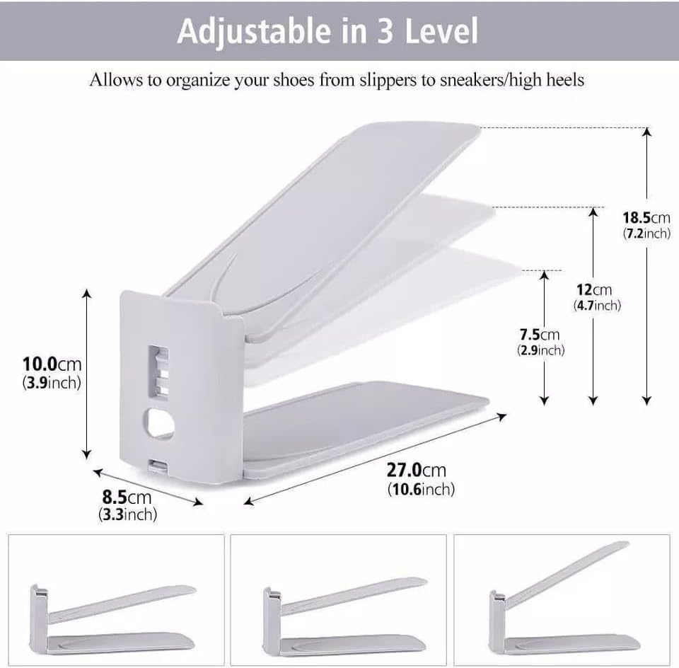 HYGRAD BUILT TO SURVIVE Pack Of 12 Pcs Shoe Slots Organiser Storage, Double Layer Adjustable 3-Level Height - Non-Slip Shoe Holder- Space Saver For Shoe Stacker Closet Rack For Women And Men