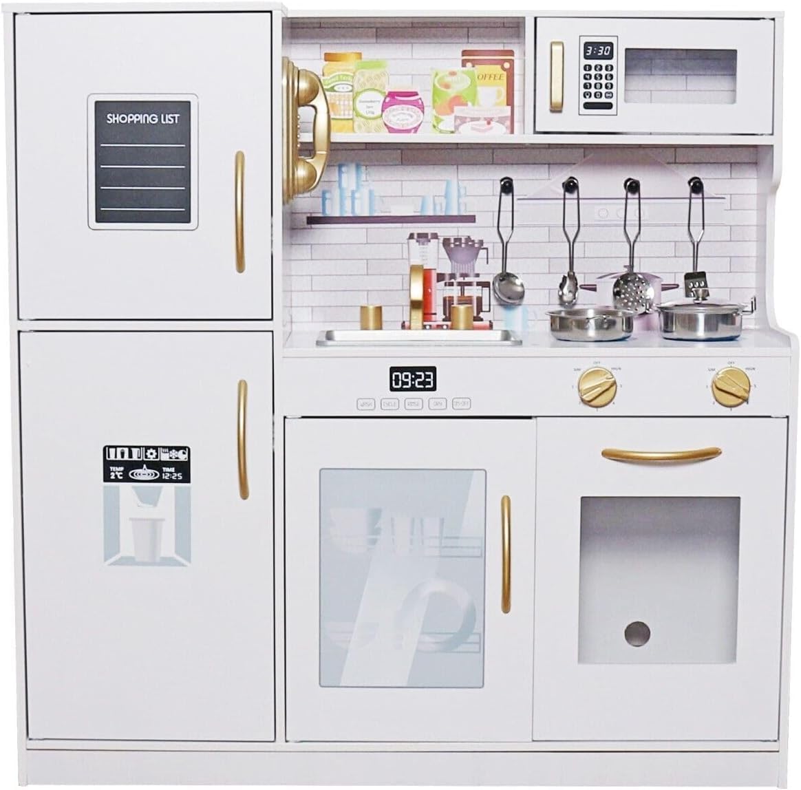 Kids Kitchen Playset, Wooden Pretend Play Kitchen with Chalkboard, Microwave, Dishwasher, Sink, Cookware Accessories, Play Kitchen for Kids Ages 3+