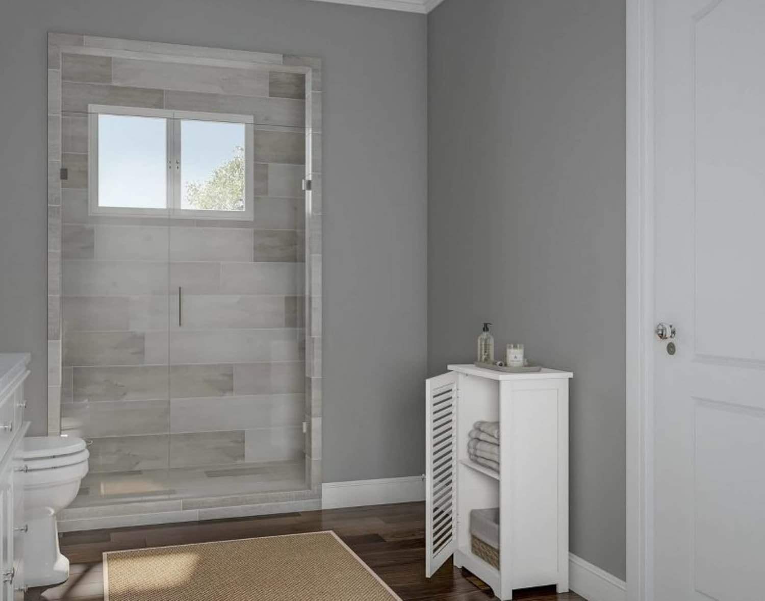 HYGRAD BUILT TO SURVIVE Wooden Free Standing Linen Tower Bathroom Floor Storage Cabinet with Shutter Door Organiser Shelves Unit Living Room, Bedroom, Hallway Living Room, Kitchen