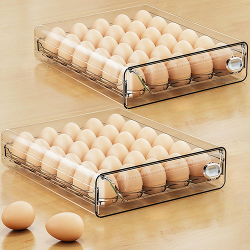 60 Eggs Double Layer Drawer Organizer For Fridge, Large Capacity Stackable Egg Holder PET And PP Material Multi-Function Storage For Countertop