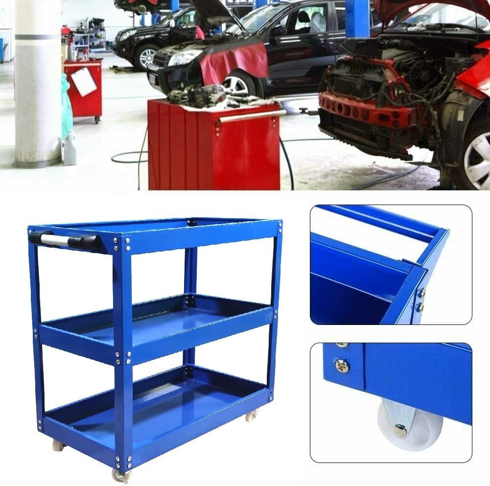 3 Tier Heavy Duty Metal Tool Cart with Wheels, Durable Tool Storage, Load Capacity Rolling Utility cart for Garage Storage, Office Spaces, & Kitchen Use