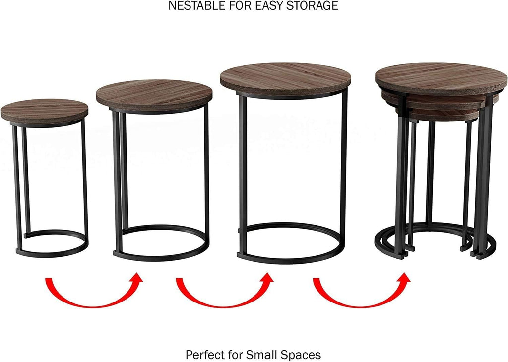 HYGRAD BUILT TO SURVIVE Set of 3 Round Wooden/Steel Nesting Side Stacking Sofa Side Coffee Tables, Small Space Coffee Tea Table for Hallway Living Room Bedroom, Home, Office