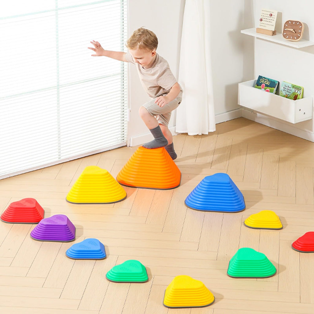 Stepping Stones For Kids, Set Of 11, Montessori Indoor and Outdoor Balance Stepping Stones, Promotes Coordination, Balanced Strength Child Safe Rubber, Sports, Non-Slip Edges