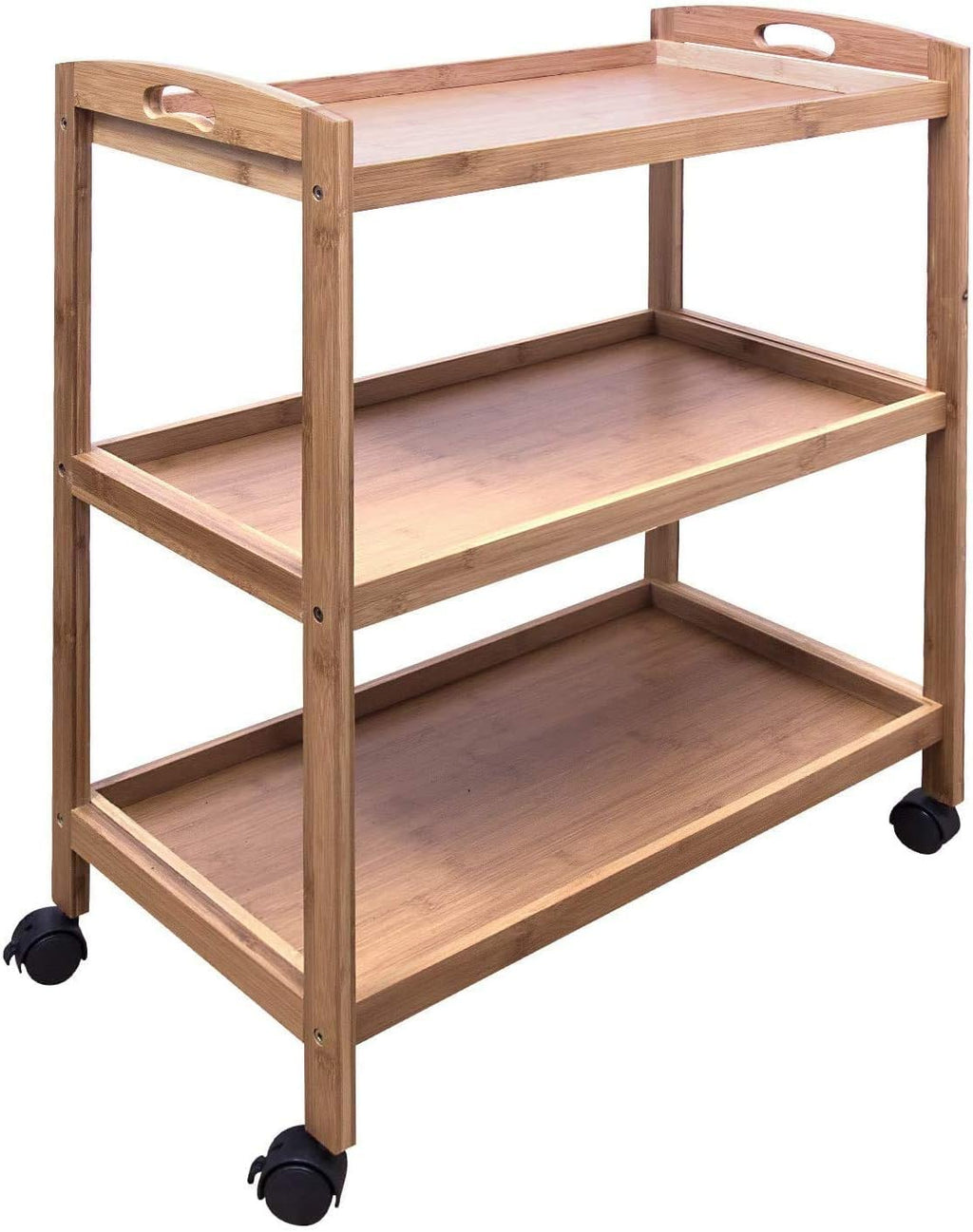 HYGRAD BUILT TO SURVIVE 3 Tier Bamboo Kitchen Storage Rolling Shelf with Wheels, Serving Kitchen Island Bar, Organizer Cart for Home, Dining Room, Laundry Room with Lockable Castors