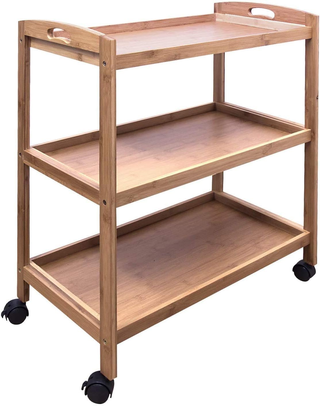 HYGRAD BUILT TO SURVIVE 3 Tier Bamboo Kitchen Storage Rolling Shelf with Wheels, Serving Kitchen Island Bar, Organizer Cart for Home, Dining Room, Laundry Room with Lockable Castors
