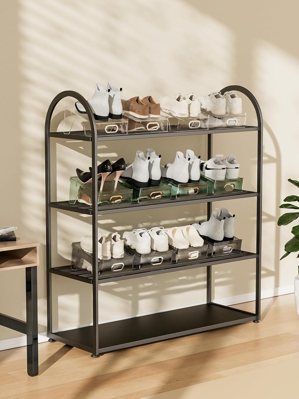 HYGRAD BUILT TO SURVIVE Double Layer Shoe Slots Organizer 9.84” X 9.05” X 5”In Stacker Space-Saving Storage Holder - Transparent Plastic Shoe Rack For Closet Shelf