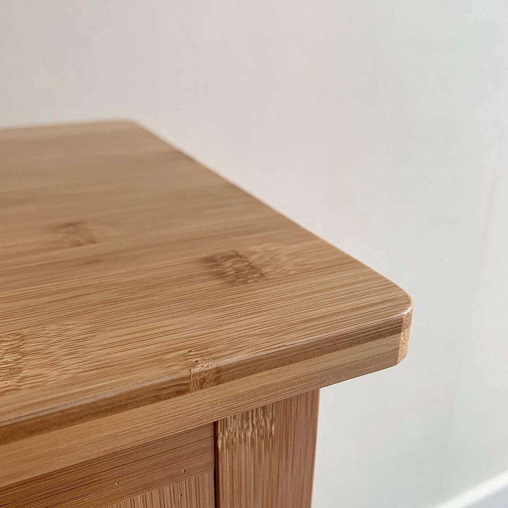 HYGRAD BUILT TO SURVIVE Bamboo Tall Nightstand Table with Drawer and Lower Shelf – Slim Storage Shelf Bedside Table for Telephone, Hallway, Living Room, Bedroom Or Narrow Spaces