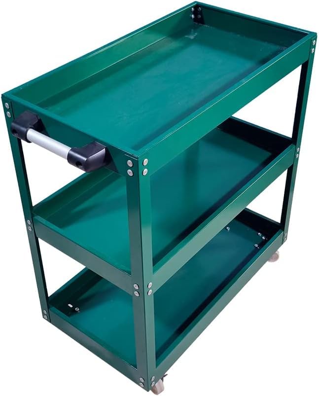 3 Tier Heavy Duty Metal Tool Cart with Wheels, Durable Tool Storage, Load Capacity Rolling Utility cart for Garage Storage, Office Spaces, & Kitchen Use