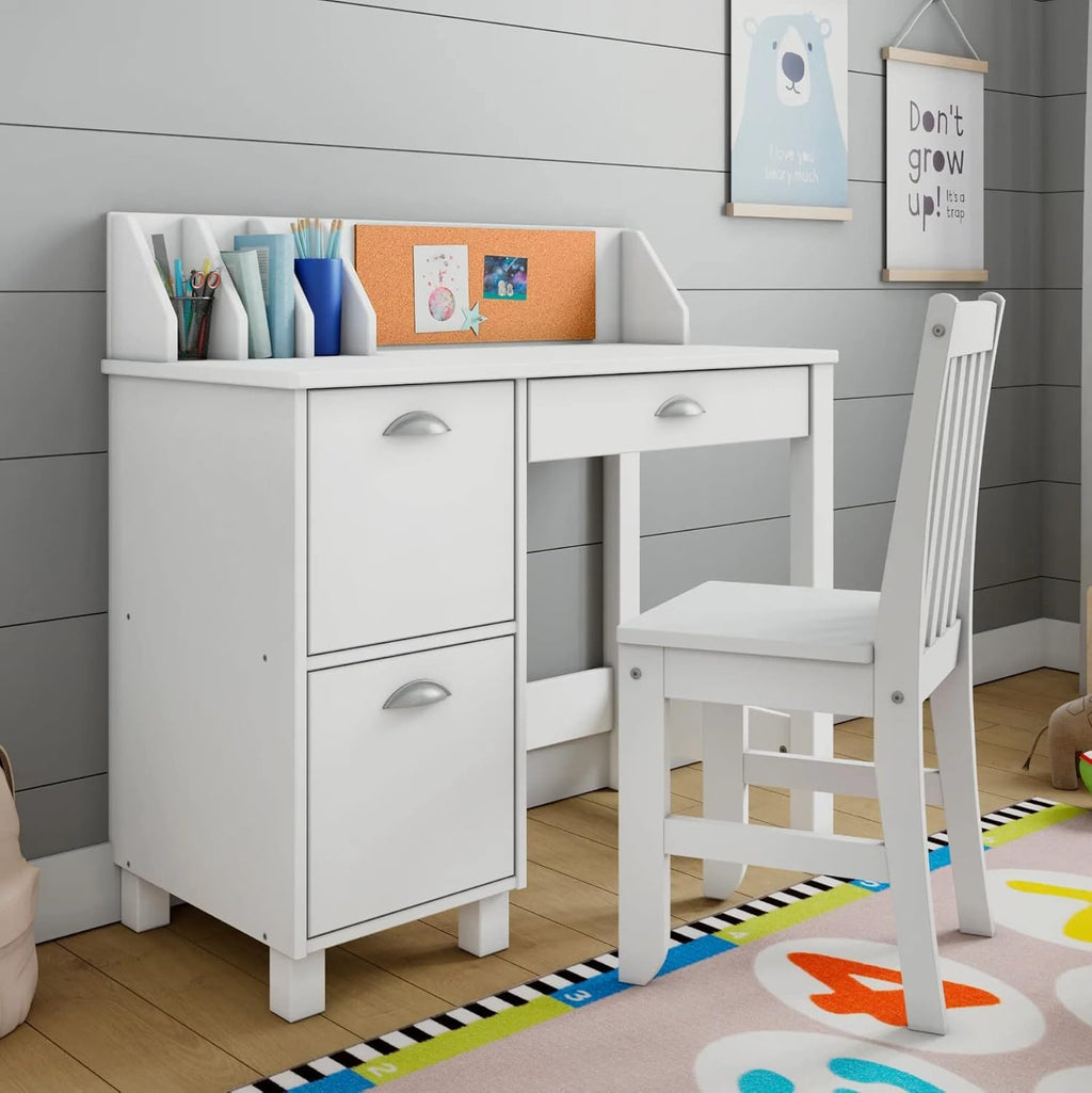 HYGRAD BUILT TO SURVIVE Wooden Study Desk Chair Set for Kids, Writing Desk with Storage Cabinet – Computer and Gaming Workstation Table with Drawers for Bedroom, Study Room, Homeschool