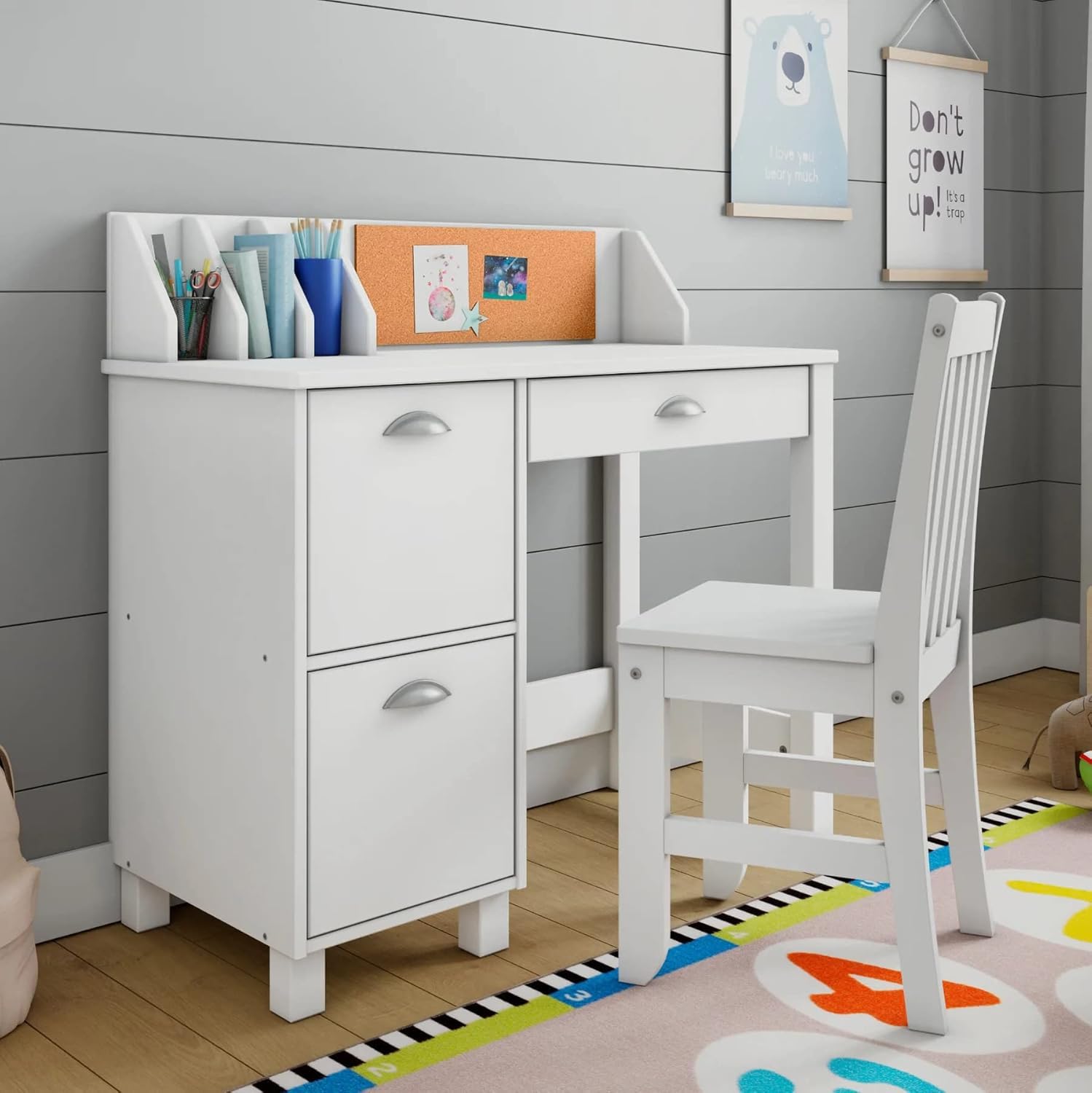 HYGRAD BUILT TO SURVIVE Wooden Study Desk Chair Set for Kids, Writing Desk with Storage Cabinet – Computer and Gaming Workstation Table with Drawers for Bedroom, Study Room, Homeschool