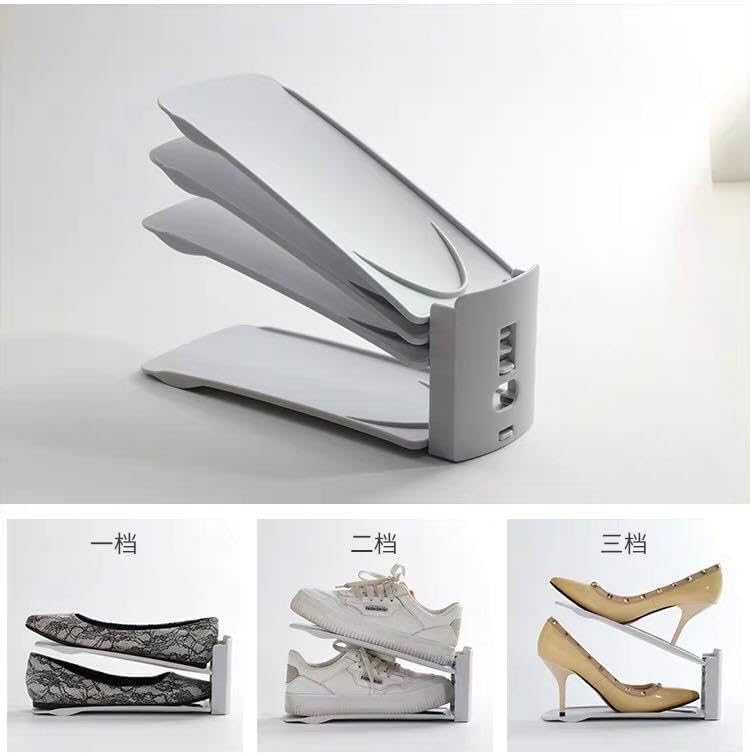 HYGRAD BUILT TO SURVIVE Pack Of 12 Pcs Shoe Slots Organiser Storage, Double Layer Adjustable 3-Level Height - Non-Slip Shoe Holder- Space Saver For Shoe Stacker Closet Rack For Women And Men
