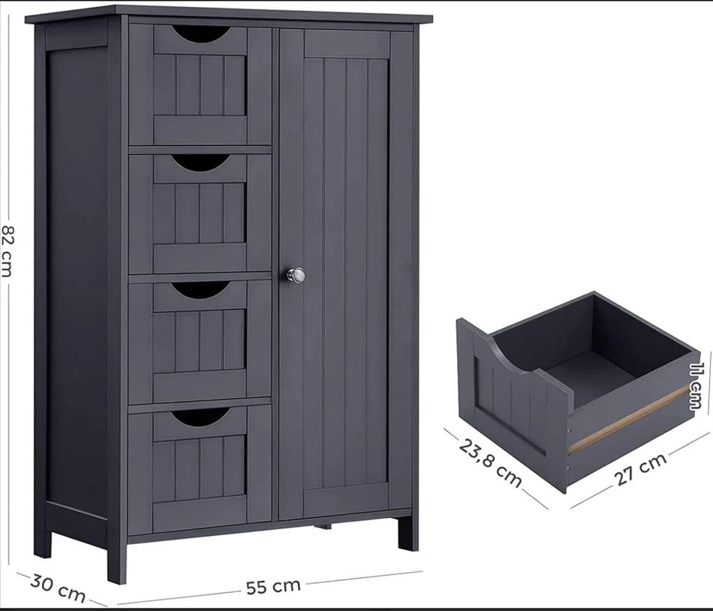 HYGRAD BUILT TO SURVIVE Freestanding Bathroom Floor Cabinet with Adjustable Shelves, Wooden Storage Organizer with 4 Drawers and 1 Door, Adjustable Shelf for Bathroom, Living Room, Kitchen, Entryway
