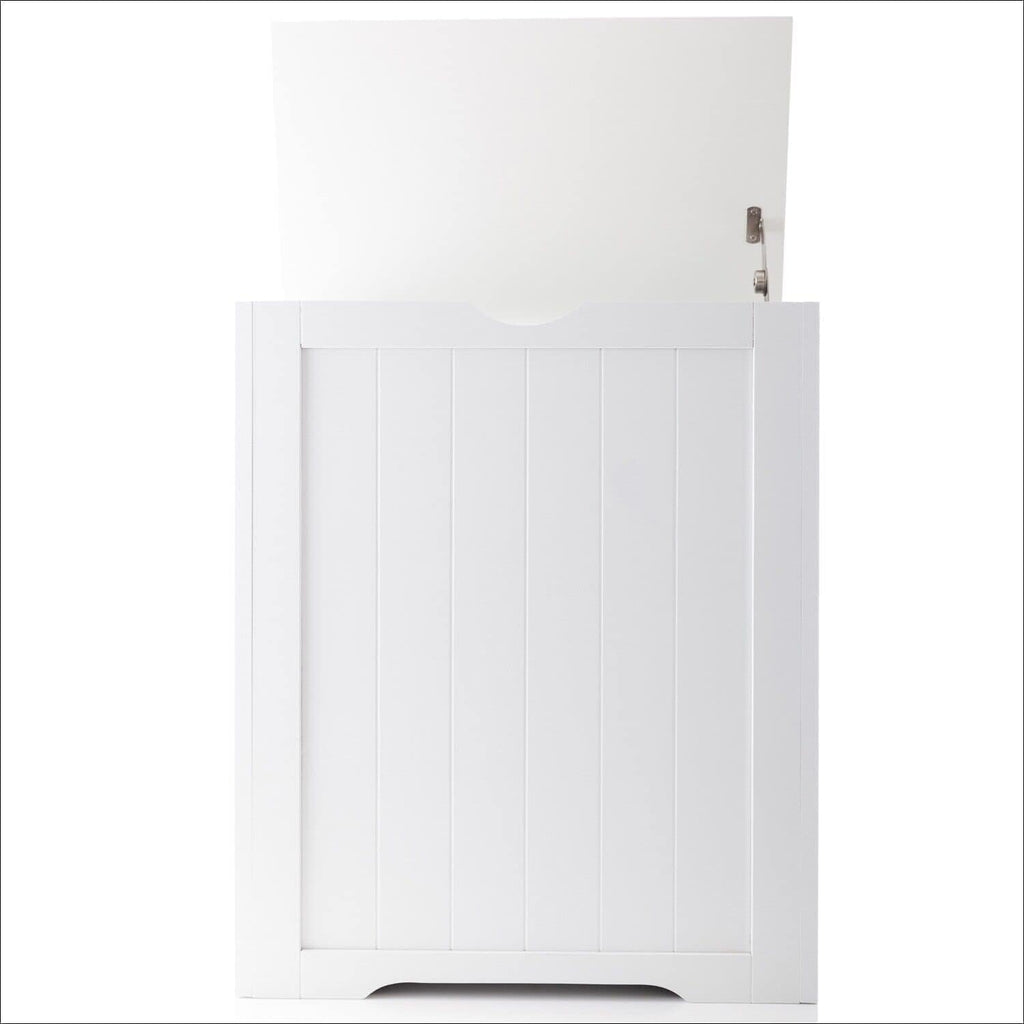 Large Wooden White Box Laundry Hamper With Lid, Free Standing Storage Bins Toys, Clothes Organizer Basket For Bedroom, Bathroom, And Laundry Room