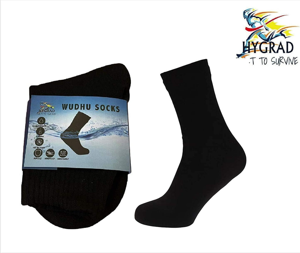 HYGRAD BUILT TO SURVIVE Waterproof Outdoor Socks Insulated Thermalinter Outdoor Activity And Wudhu Socks, Wipe Over Ablution Sharia Compliant - Black