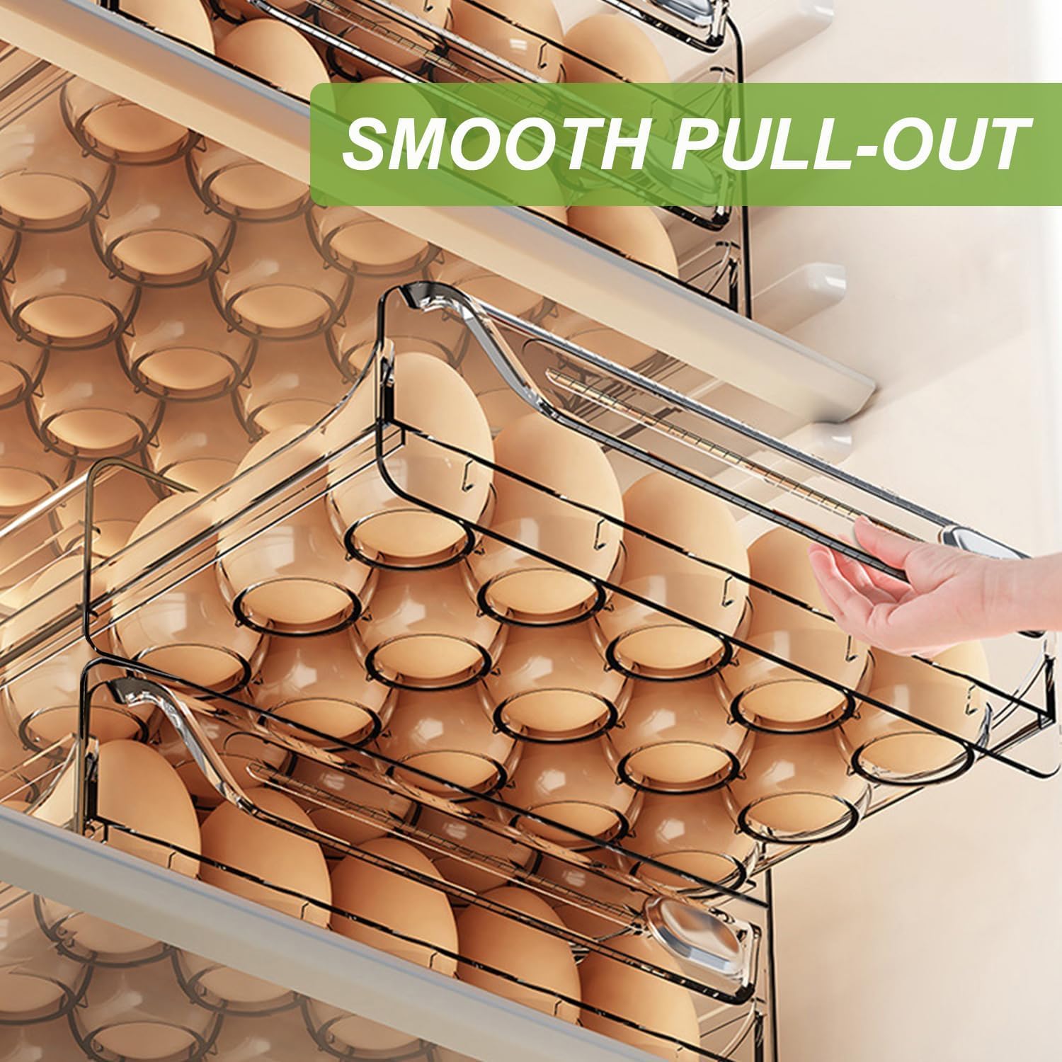60 Eggs Double Layer Drawer Organizer For Fridge, Large Capacity Stackable Egg Holder PET And PP Material Multi-Function Storage For Countertop