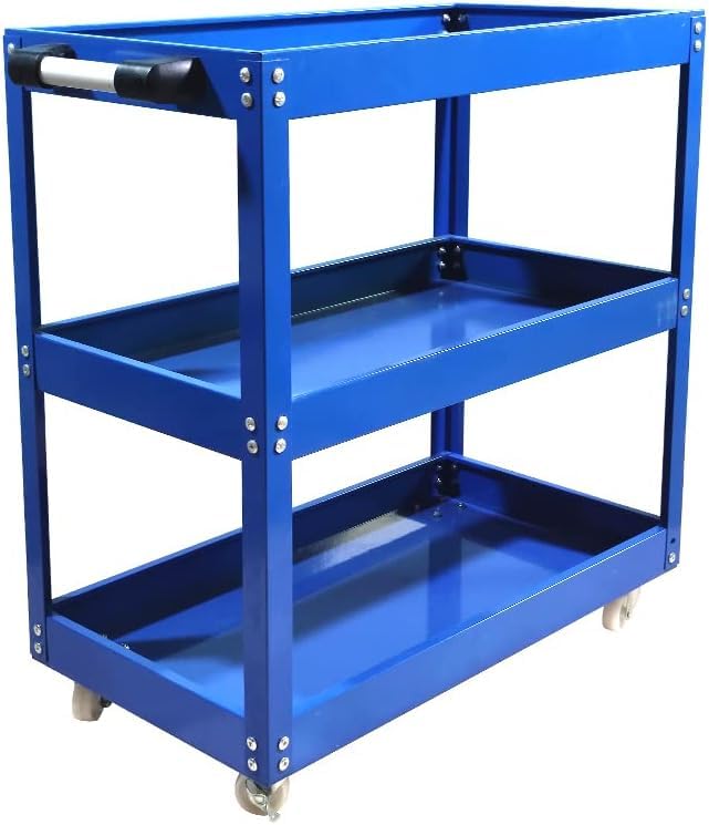 3 Tier Heavy Duty Metal Tool Cart with Wheels, Durable Tool Storage, Load Capacity Rolling Utility cart for Garage Storage, Office Spaces, & Kitchen Use