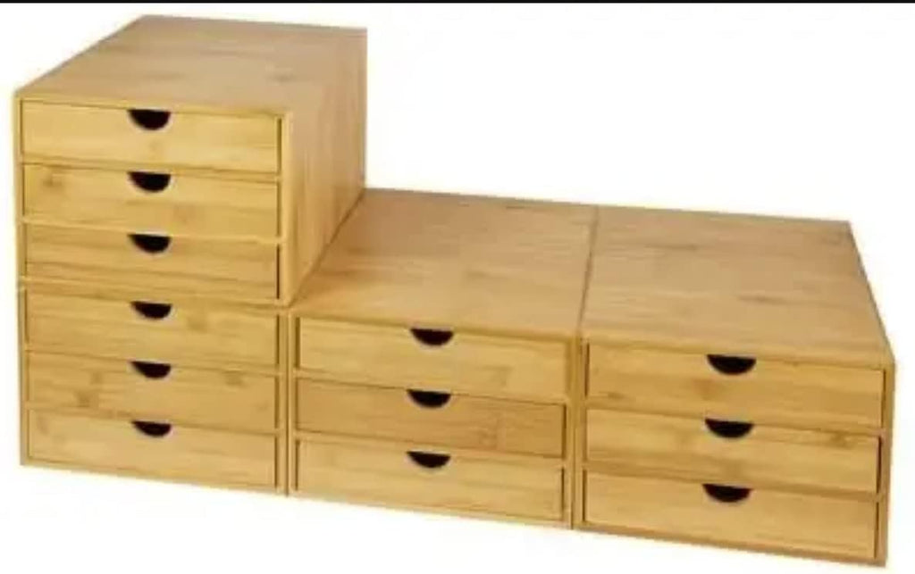 Bamboo 3 Tier Home Office Desk Countertop Organizer With Drawers – Tabletop Storage Cabinet Tidy Organization Box For For Files, Vanity, Makeup