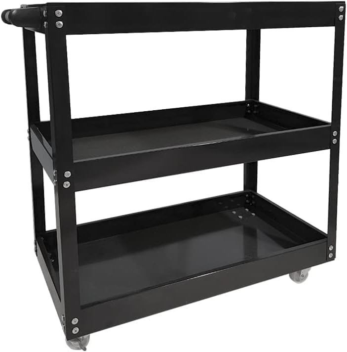 3 Tier Heavy Duty Metal Tool Cart with Wheels, Durable Tool Storage, Load Capacity Rolling Utility cart for Garage Storage, Office Spaces, & Kitchen Use