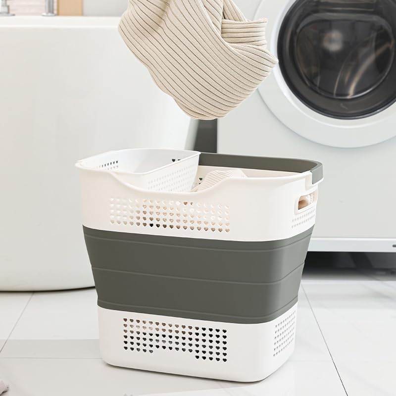 Space Saving Design 43L Laundry Hamper, Portable Washing Machine Non-Slip Grip Handles - Collapsible Laundry Clothes Hamper For Laundry Room Organizer