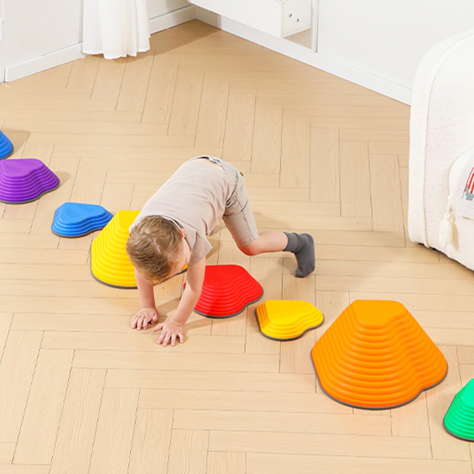Stepping Stones For Kids, Set Of 11, Montessori Indoor and Outdoor Balance Stepping Stones, Promotes Coordination, Balanced Strength Child Safe Rubber, Sports, Non-Slip Edges