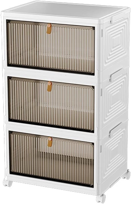 HYGRAD BUILT TO SURVIVE Foldable White Plastic Shoe Rack 2/3/4/5/6 Tier Stackable Storage Cabinet Box - Rolling Closet Storage Organizer Containers With Lids & Lockable Wheels For Home