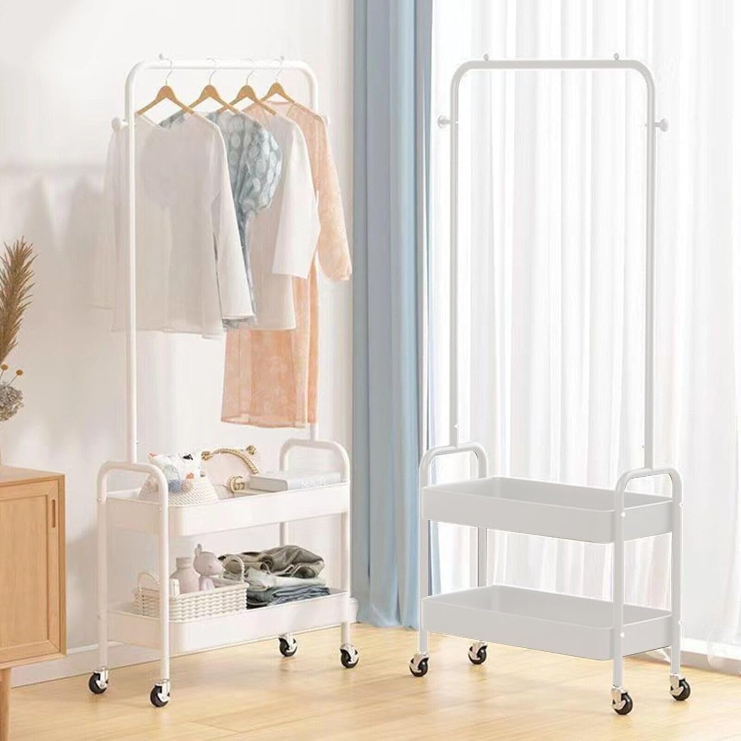 HYGRAD BUILT TO SURVIVE Heavy Duty Metal Clothes Rack On Wheels, Portable Rack For Hanging Clothes With Shoe Storage, Freestanding Closet Organizer Shelves For Garment Hanging Hat, Coats
