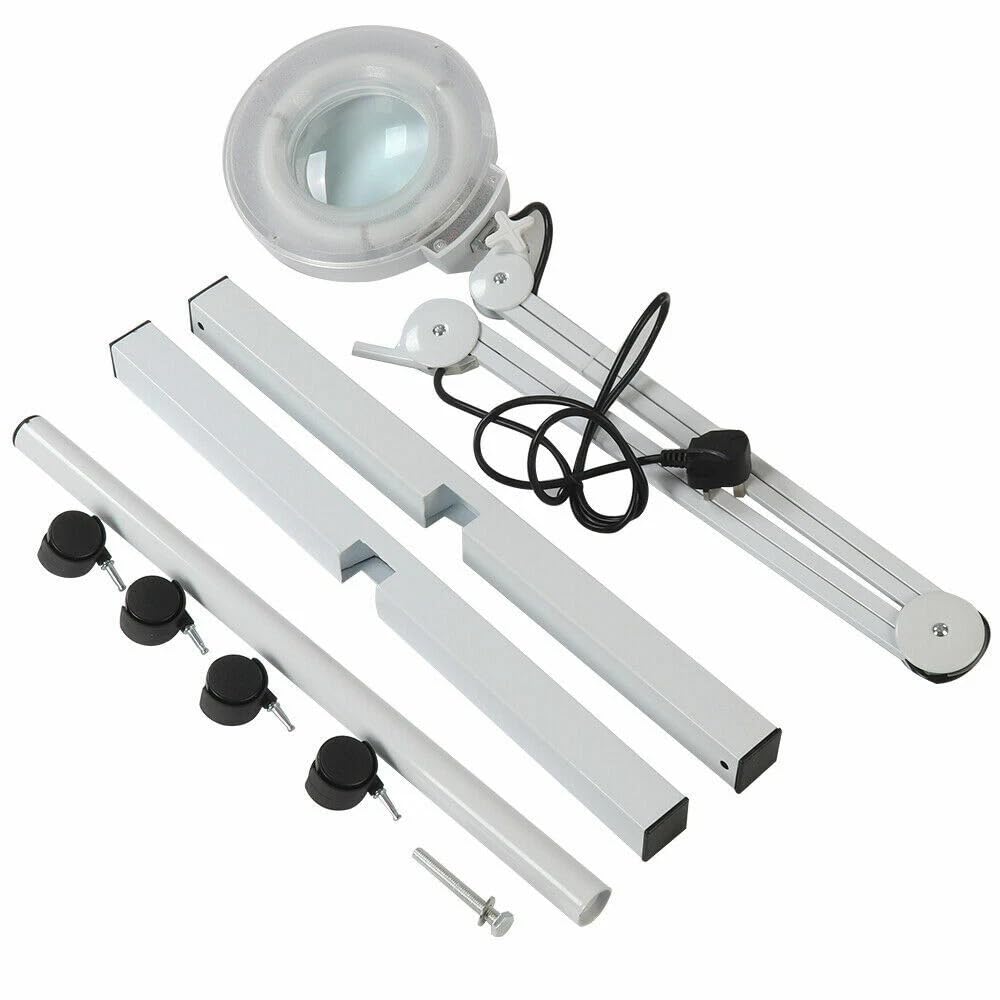 LED 5X Magnifying Magnifier Floor Lamp, Adjustable Magnifying 5 Inch Glass Lens with Desk Light and Stand for Close Work, Repair, Reading, Crafts
