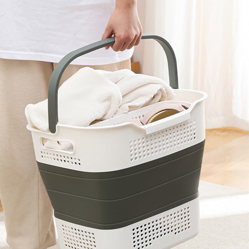 Space Saving Design 43L Laundry Hamper, Portable Washing Machine Non-Slip Grip Handles - Collapsible Laundry Clothes Hamper For Laundry Room Organizer