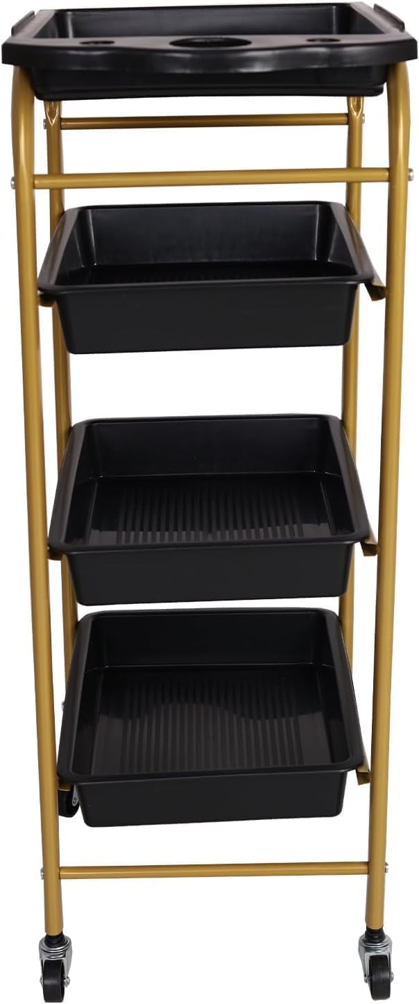 4 Tier Rolling Barber Utility Salon Cart with Wheels 17.32”L X 12.09”W X 32.28”H Stylist Station with Hair Dryer Holders, Hair Tool Organizer Salon Storage Trolley - Gold