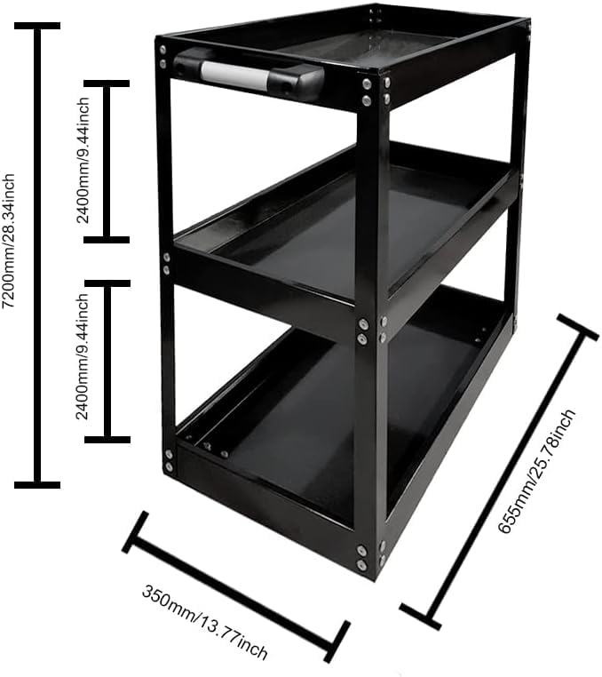 3 Tier Heavy Duty Metal Tool Cart with Wheels, Durable Tool Storage, Load Capacity Rolling Utility cart for Garage Storage, Office Spaces, & Kitchen Use