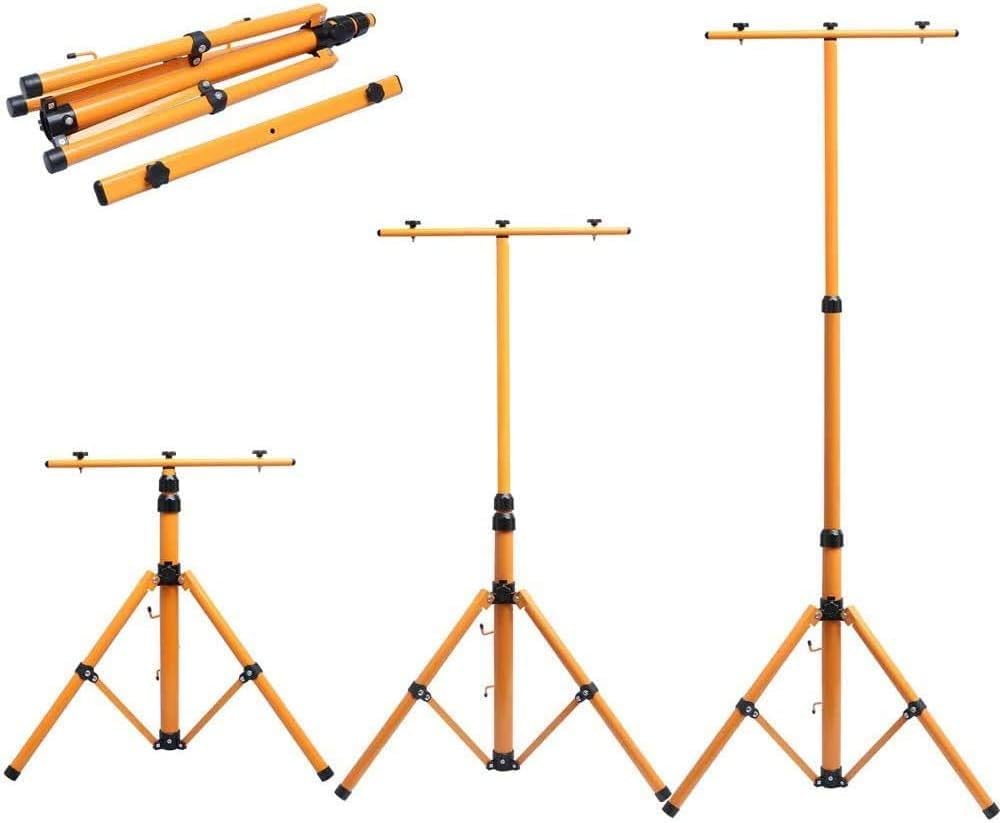 Flood light Tripod Stand, Twin Head -Could Mount 1 To 2 Lights, Adjustable Telescopic LED Work Light For Garage, Camping, Indoor And Outdoor - Yellow