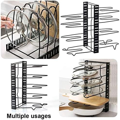 HYGRAD BUILT TO SURVIVE 8 Tier Adjustable Cabinet Organiser Pots & Pans Dishes Stand Storage Inside Cabinet With 3 Diy Methods Pot Lid Holders & Pan Rack For Kitchen