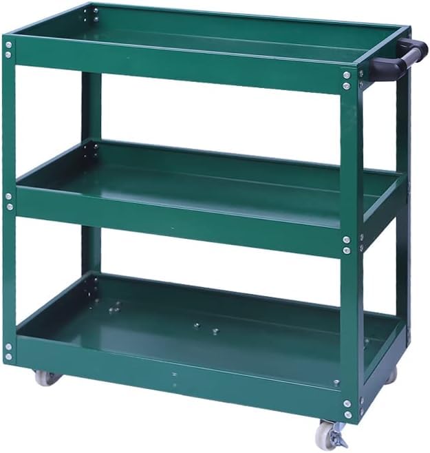 3 Tier Heavy Duty Metal Tool Cart with Wheels, Durable Tool Storage, Load Capacity Rolling Utility cart for Garage Storage, Office Spaces, & Kitchen Use