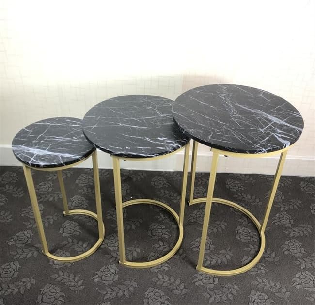 HYGRAD BUILT TO SURVIVE Set of 3 Round Wooden/Steel Nesting Side Stacking Sofa Side Coffee Tables, Small Space Coffee Tea Table for Hallway Living Room Bedroom, Home, Office