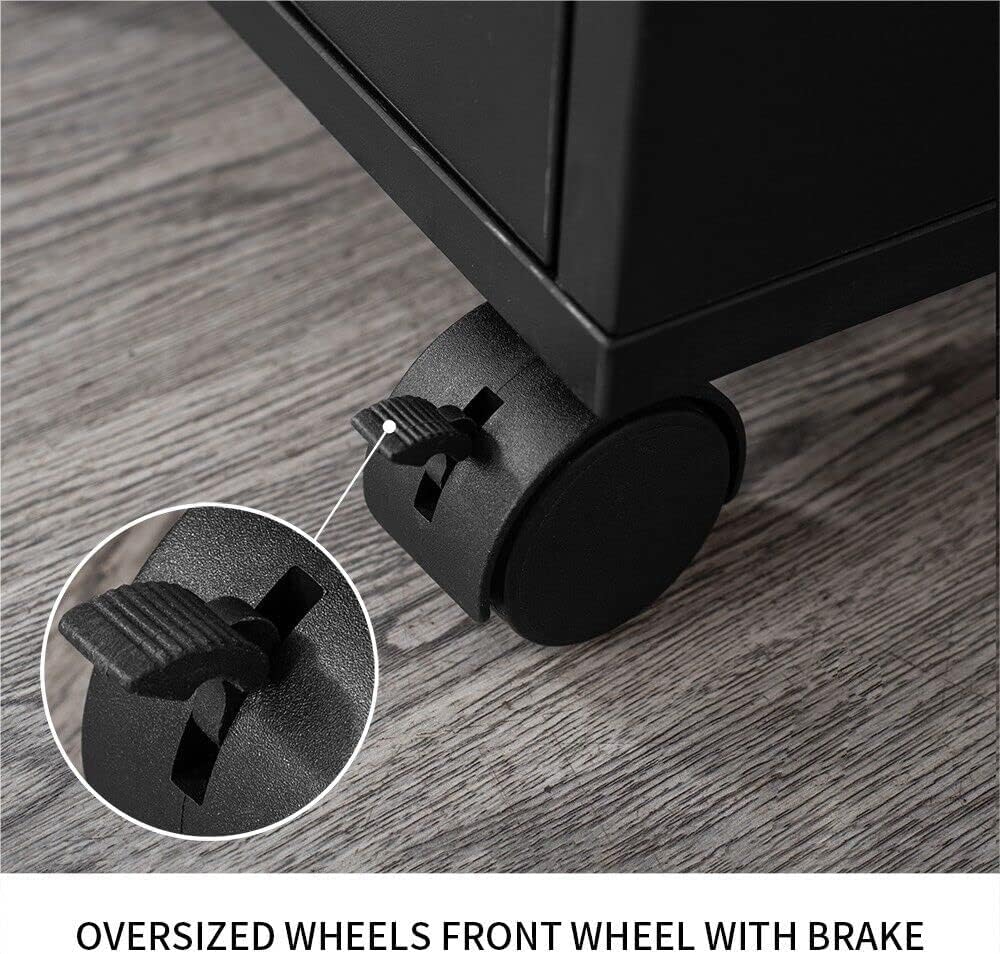 Wooden Salon Trolley Cart 4 Drawer with Lockable Wheels 17”L X 12.3”W X 31.5” H Space Saving Rolling Storage for Hair Dryer Holder, Barber Accessories - Black