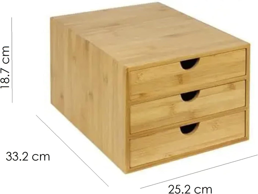 Bamboo 3 Tier Home Office Desk Countertop Organizer With Drawers – Tabletop Storage Cabinet Tidy Organization Box For For Files, Vanity, Makeup
