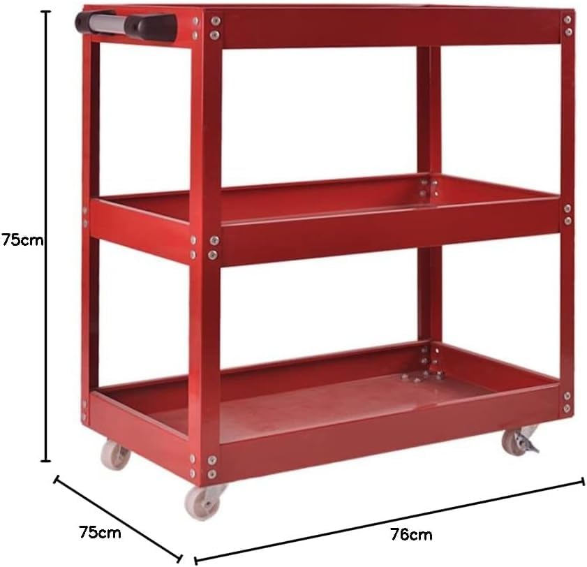 3 Tier Heavy Duty Metal Tool Cart with Wheels, Durable Tool Storage, Load Capacity Rolling Utility cart for Garage Storage, Office Spaces, & Kitchen Use