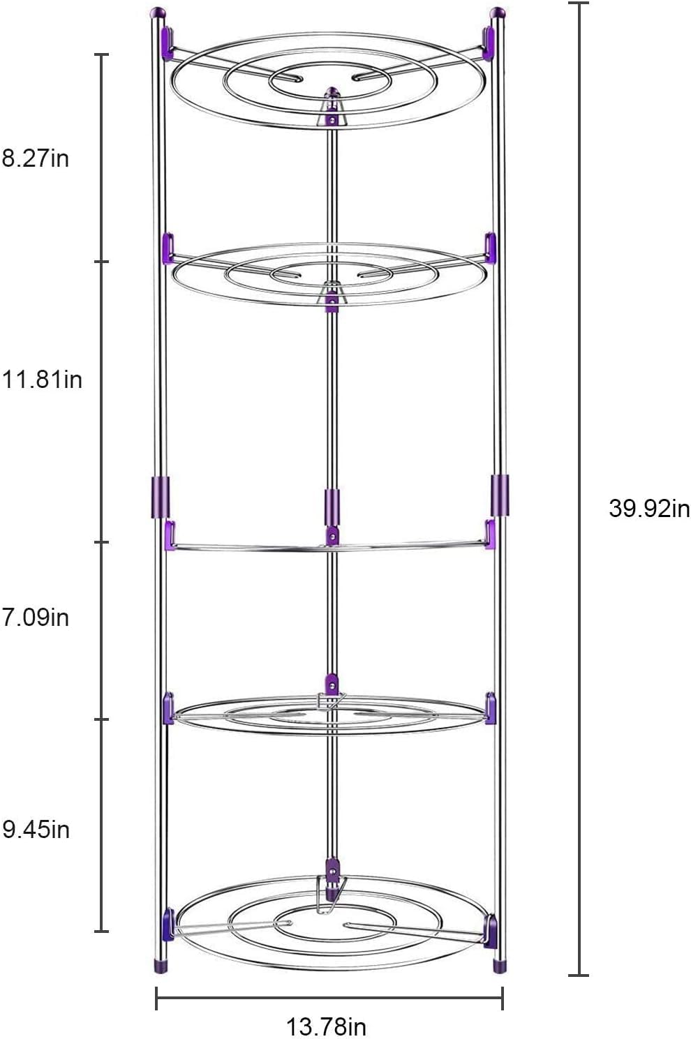 HYGRAD BUILT TO SURVIVE 5 Tier Round Pan Pot Kitchen Rack - Carbon Steel Cookware Stand Organizer Shelving Unit Free Standing Storage For Pans Lids