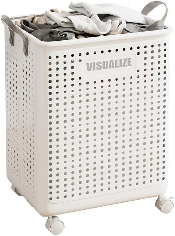 42L Large Heavy Duty Laundry Hamper On Wheels and Handle, Foldable Collapsible Laundry Basket, Space Saving Laundry Room Organization For Home Storage, Clothes