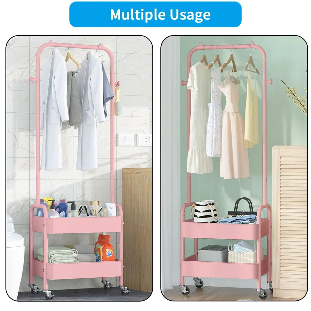 HYGRAD BUILT TO SURVIVE Heavy Duty Metal Clothes Rack On Wheels, Portable Rack For Hanging Clothes With Shoe Storage, Freestanding Closet Organizer Shelves For Garment Hanging Hat, Coats