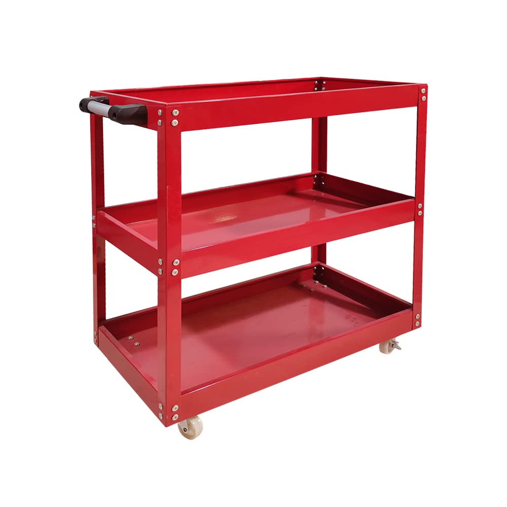 3 Tier Heavy Duty Metal Tool Cart with Wheels, Durable Tool Storage, Load Capacity Rolling Utility cart for Garage Storage, Office Spaces, & Kitchen Use