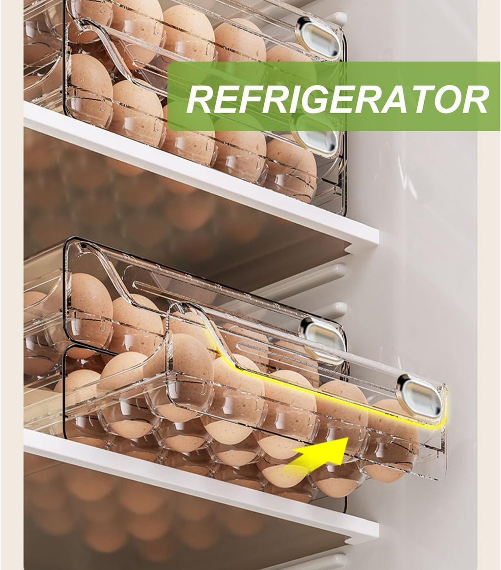 60 Eggs Double Layer Drawer Organizer For Fridge, Large Capacity Stackable Egg Holder PET And PP Material Multi-Function Storage For Countertop